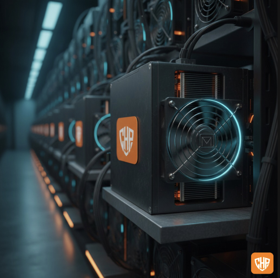 A close-up of a high-efficiency ASIC miner hardware